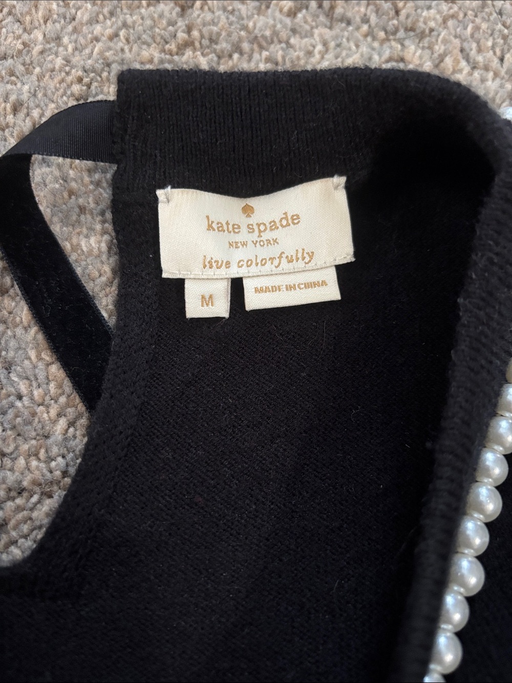 kate spade Black Short-Sleeve Knit Sweater with Pearl Neckline - Picture 2 of 4